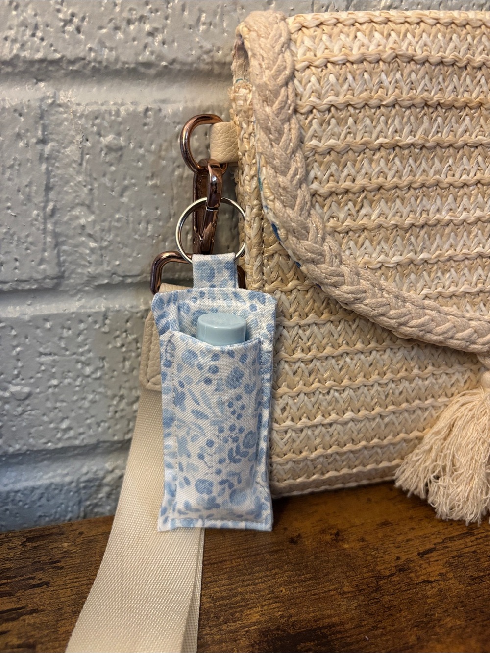 Blue Floral Keychain Chapstick Holder